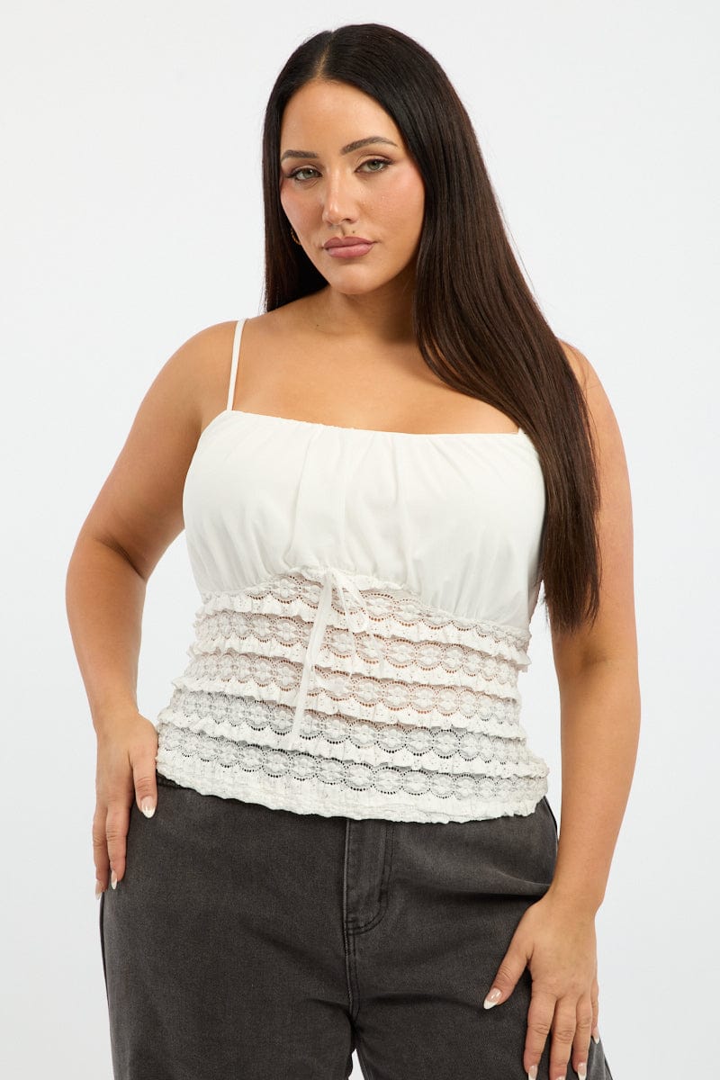 White Lace Top Sleeveless Ruched Bust for YouandAll Fashion
