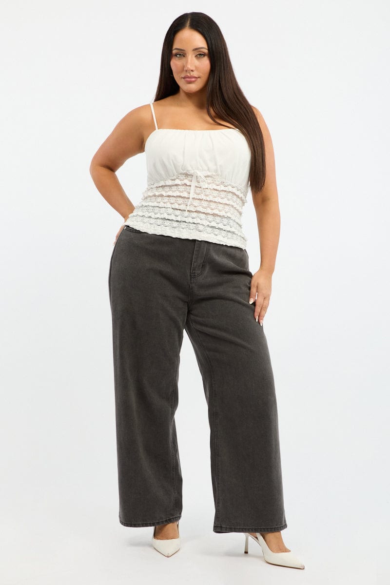 White Lace Top Sleeveless Ruched Bust for YouandAll Fashion