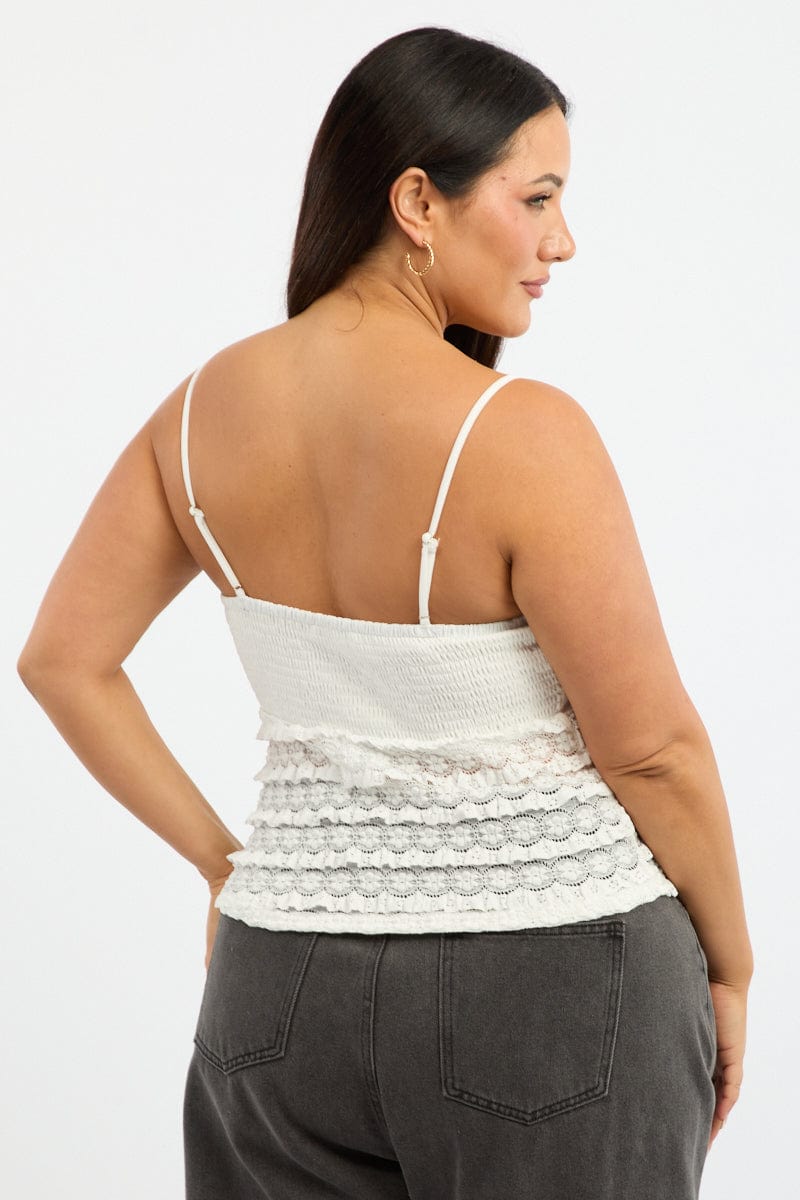 White Lace Top Sleeveless Ruched Bust for YouandAll Fashion