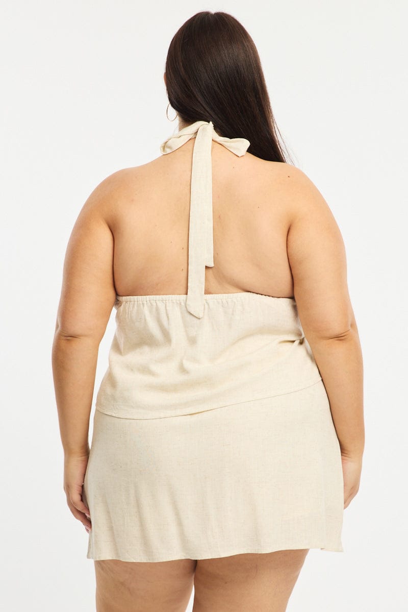 Beige Halter Top Sleeveless Linen Blend for YouandAll Fashion