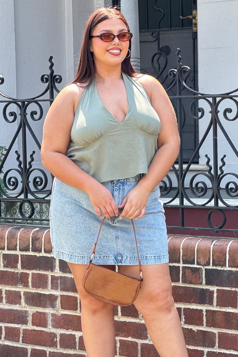 Green Halter Top Sleeveless Linen Blend for YouandAll Fashion