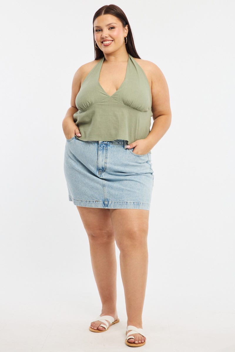Green Halter Top Sleeveless Linen Blend for YouandAll Fashion