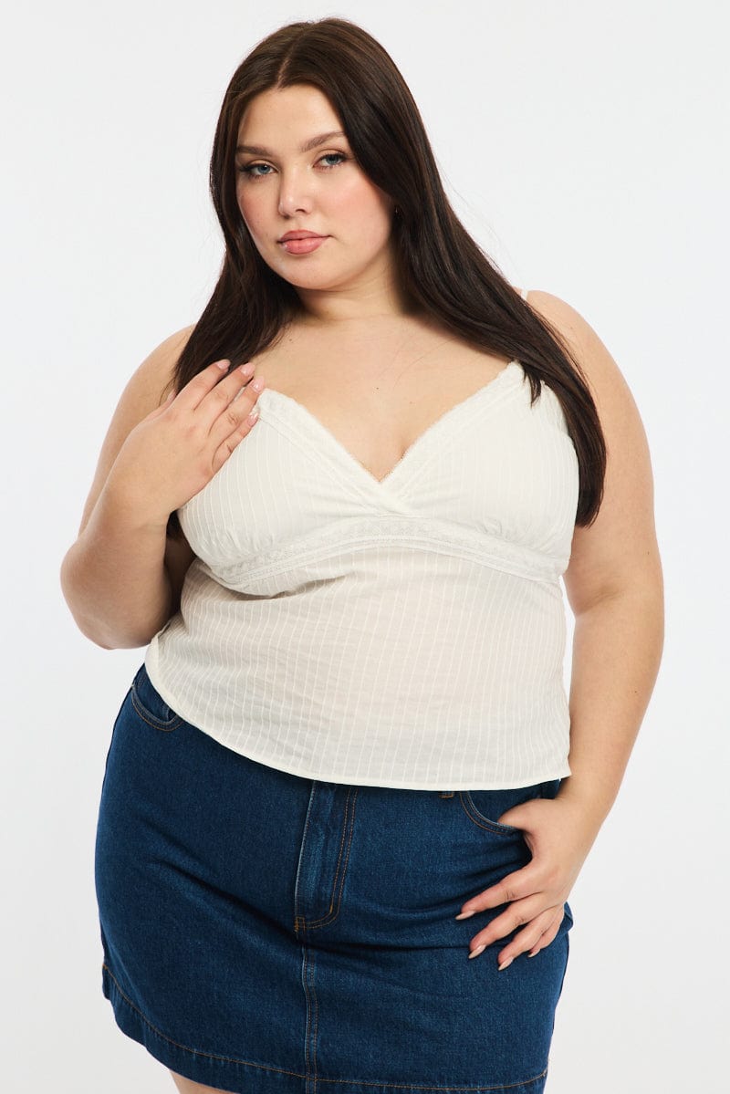 White Cami Top Self Stripe Cross Over for YouandAll Fashion