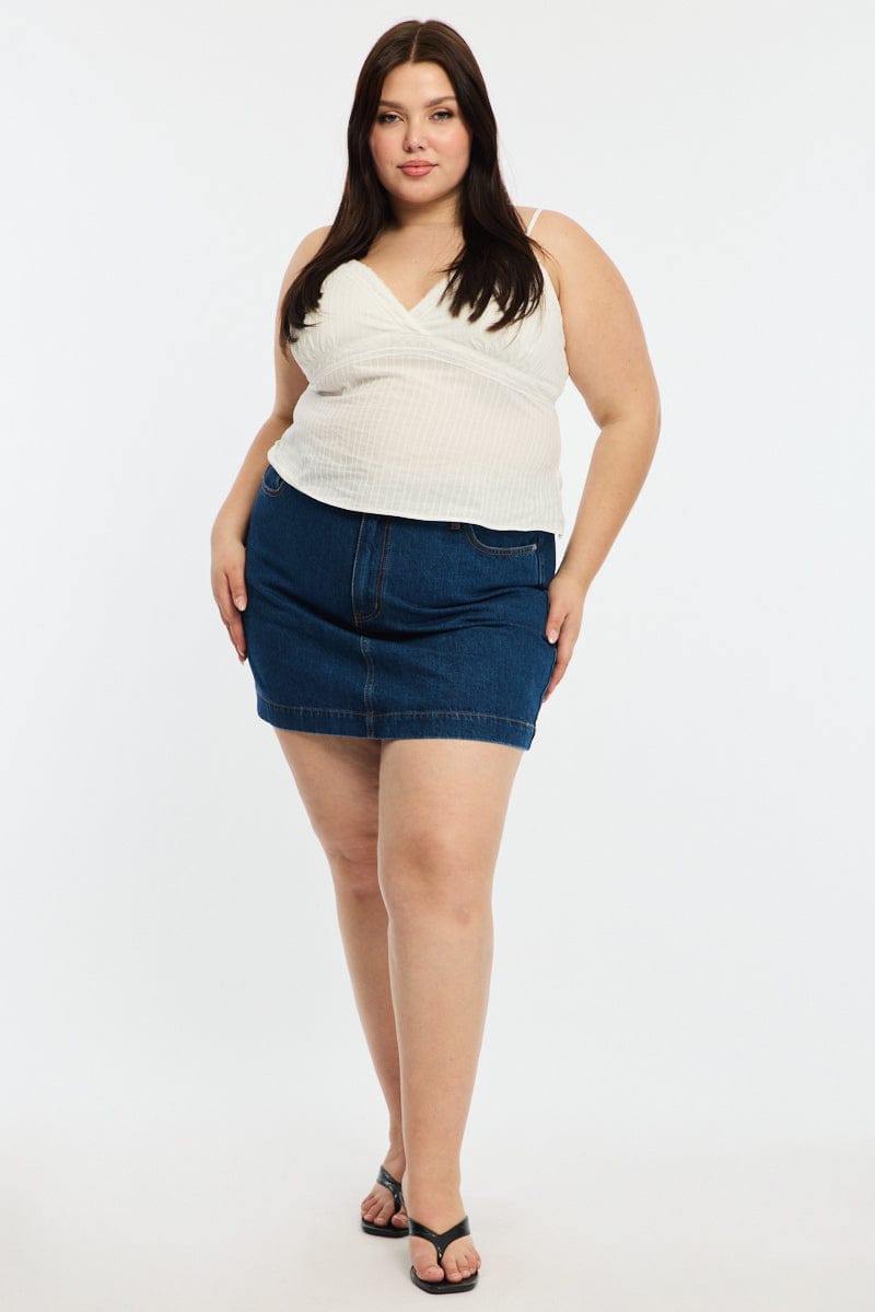 White Cami Top Self Stripe Cross Over for YouandAll Fashion