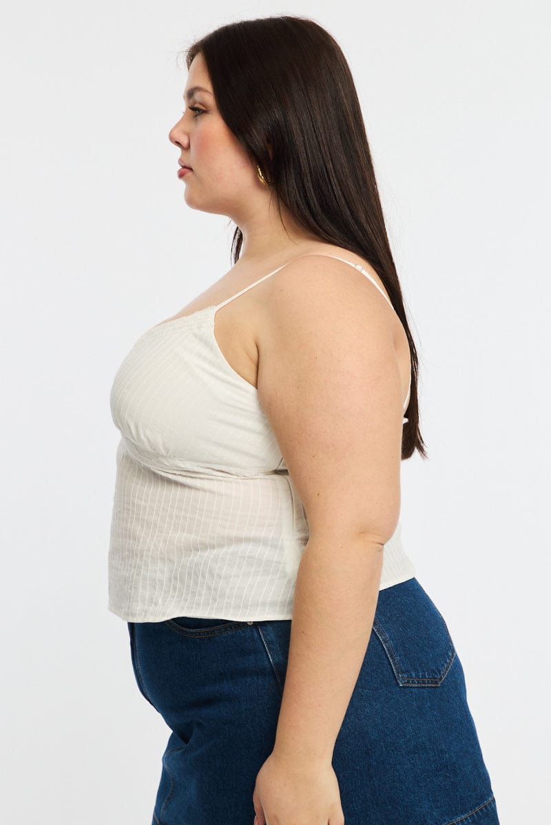 White Cami Top Self Stripe Cross Over for YouandAll Fashion