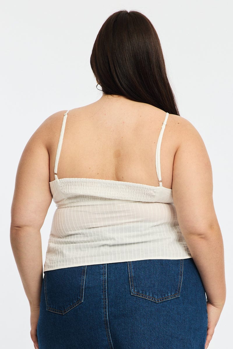 White Cami Top Self Stripe Cross Over for YouandAll Fashion