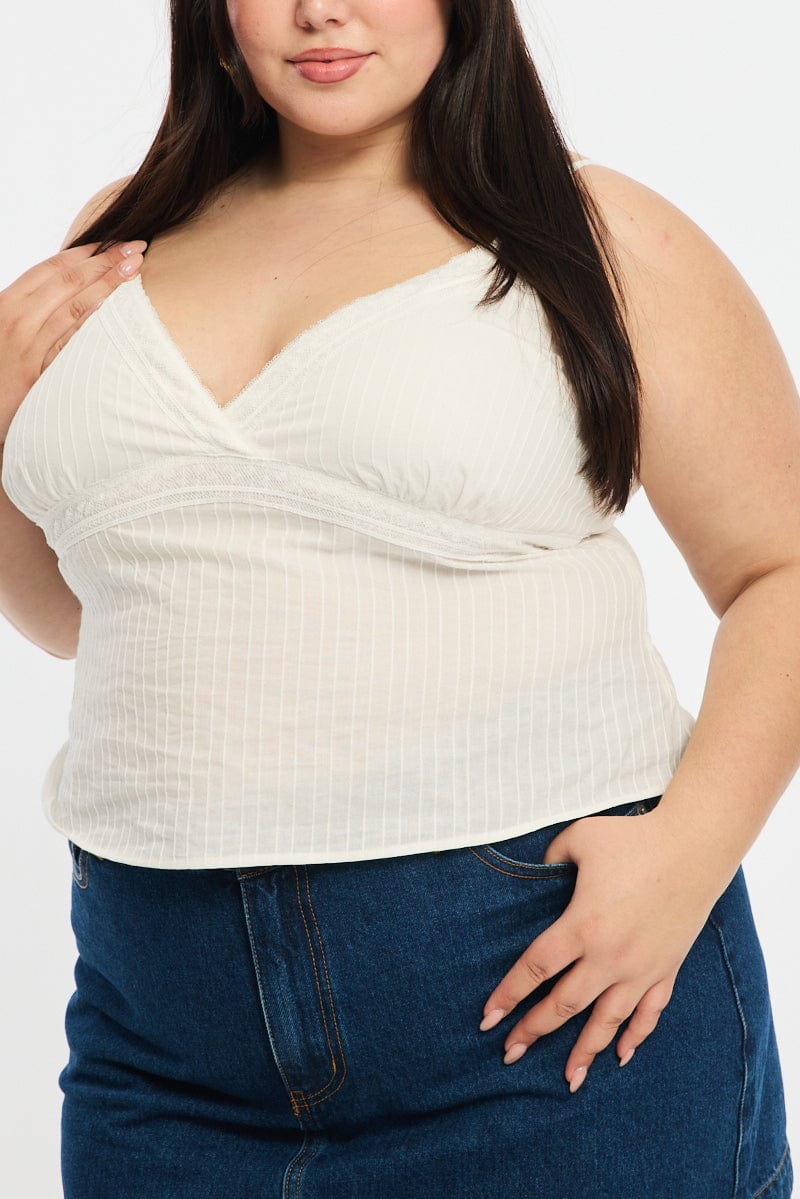 White Cami Top Self Stripe Cross Over for YouandAll Fashion