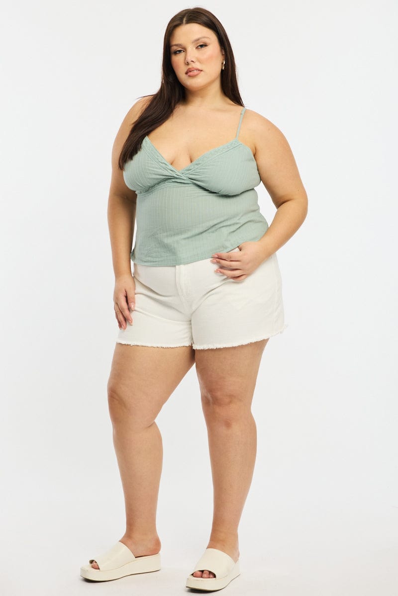 Green Cami Top Self Stripe Cross Over for YouandAll Fashion
