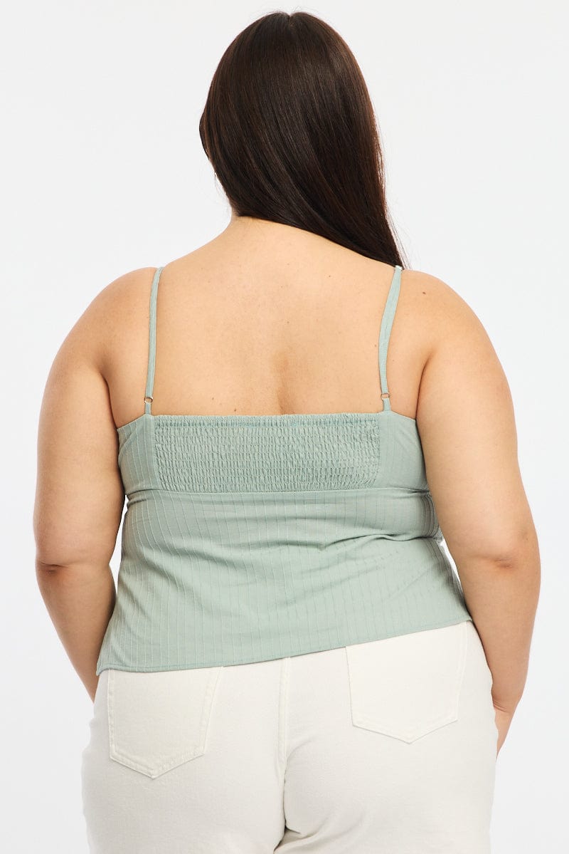Green Cami Top Self Stripe Cross Over for YouandAll Fashion