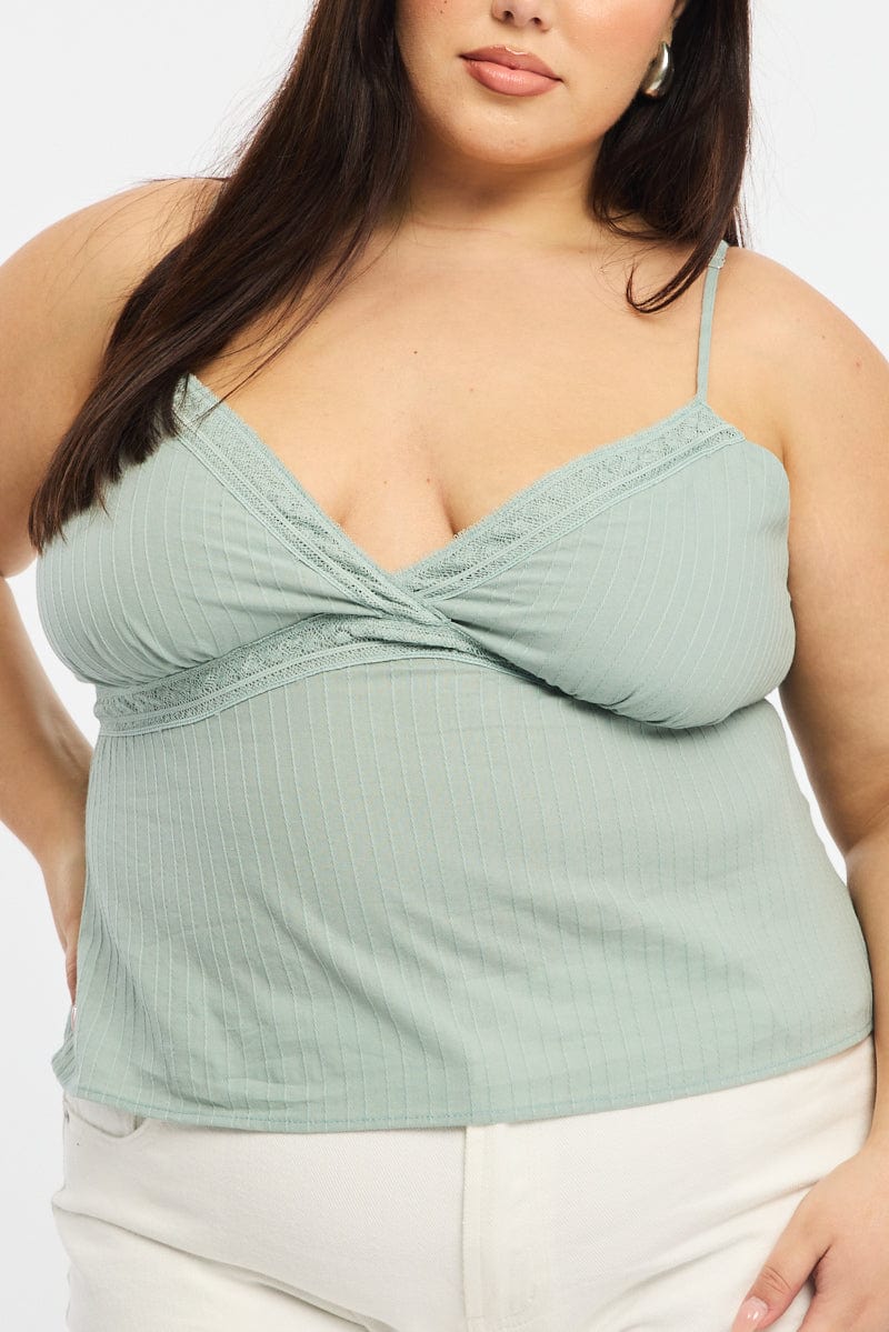 Green Cami Top Self Stripe Cross Over for YouandAll Fashion