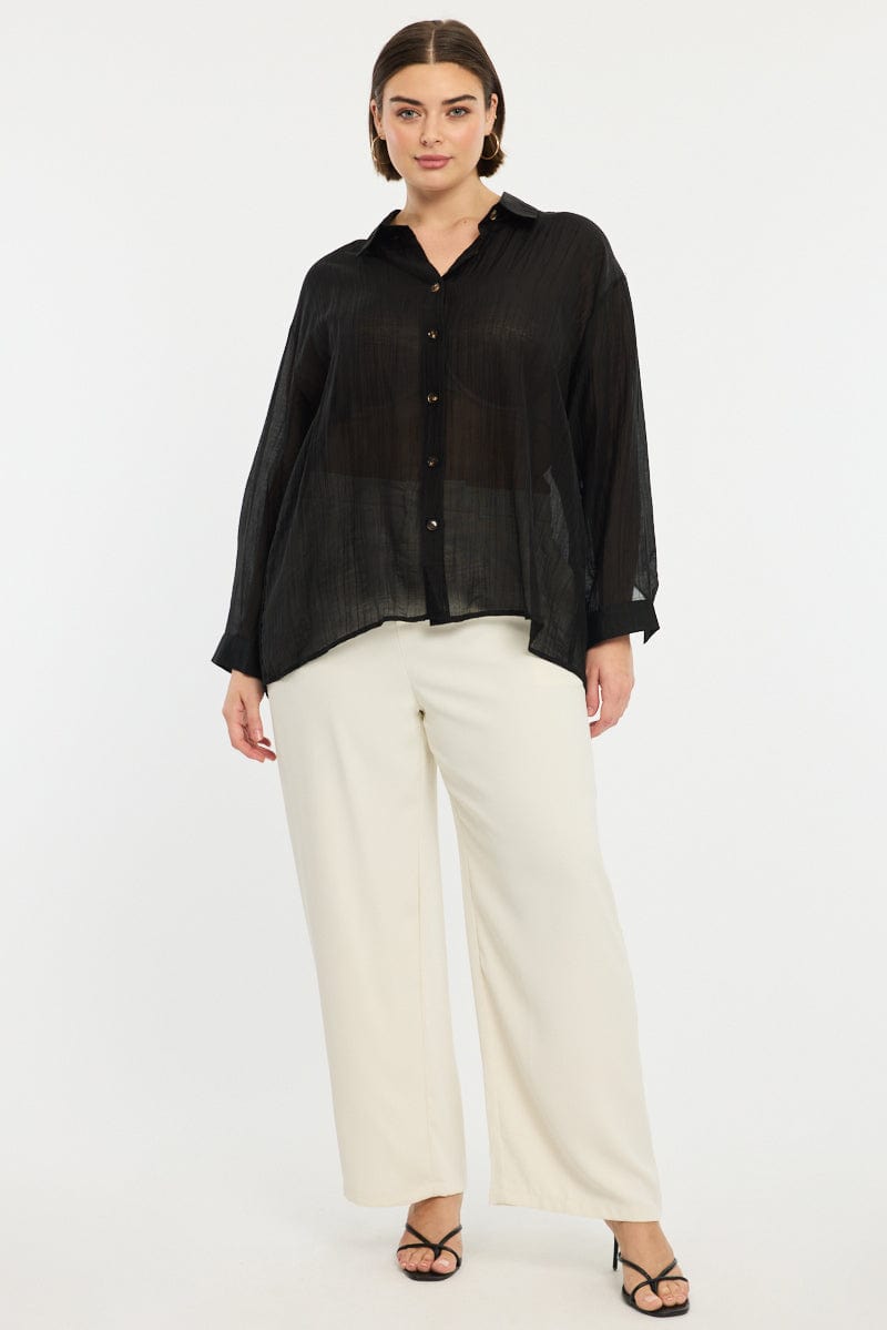 Black Relaxed Shirt Long Sleeve Tie Back for YouandAll Fashion