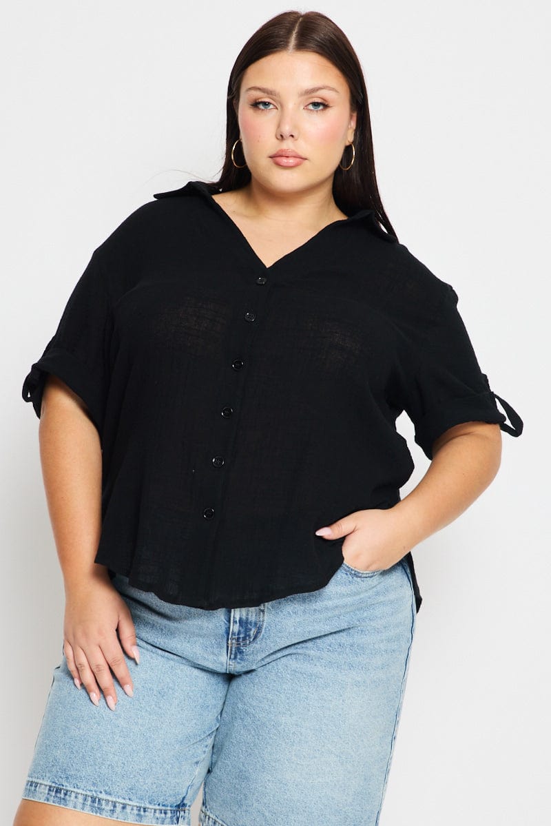 Black Relaxed Shirt Short Sleeve for YouandAll Fashion