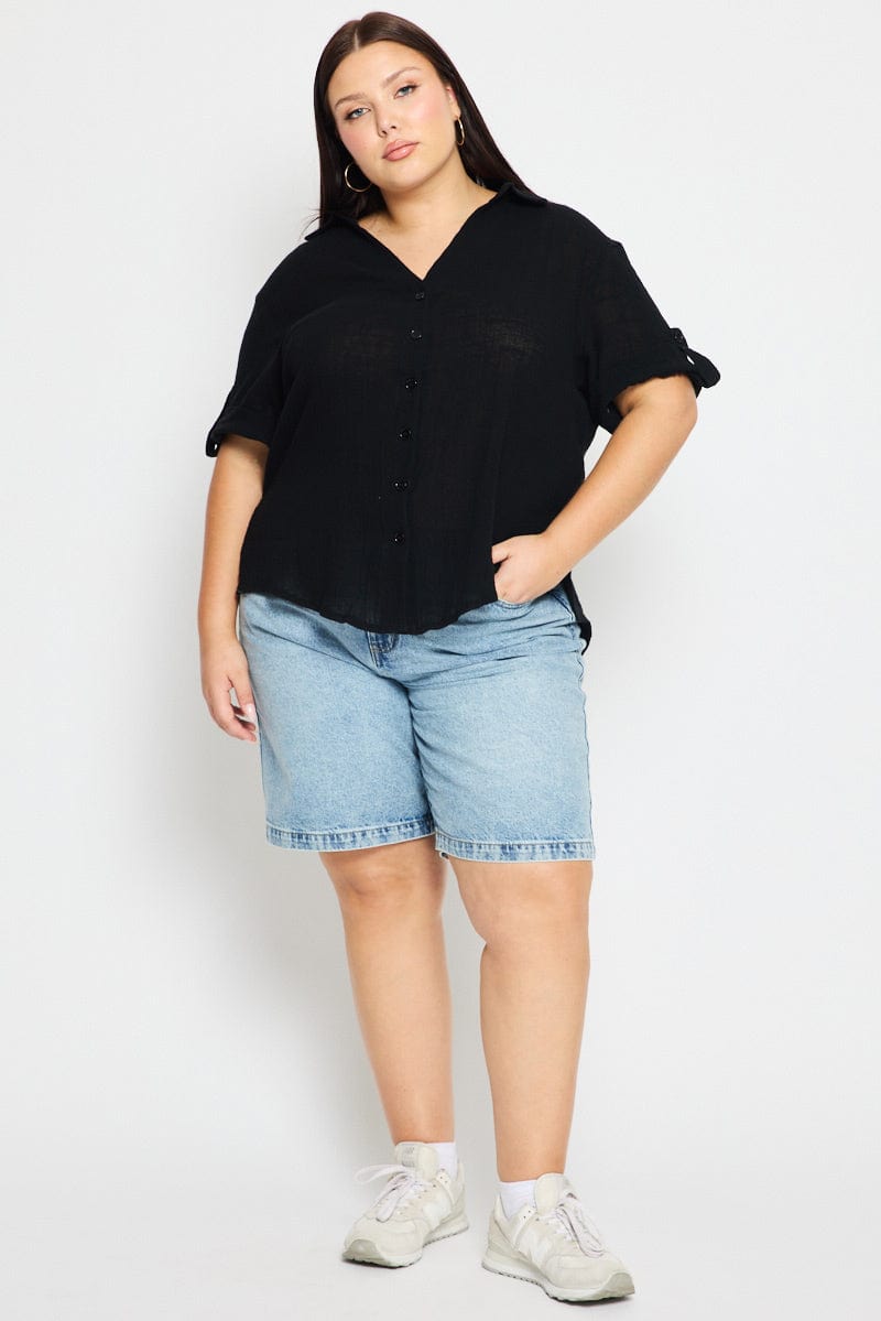 Black Relaxed Shirt Short Sleeve for YouandAll Fashion