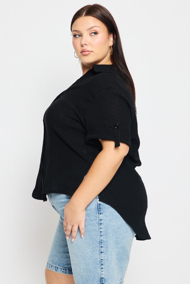 Black Relaxed Shirt Short Sleeve for YouandAll Fashion