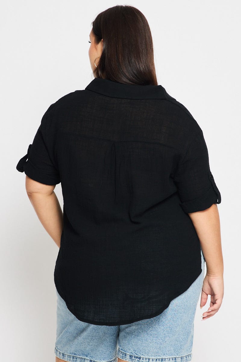 Black Relaxed Shirt Short Sleeve for YouandAll Fashion