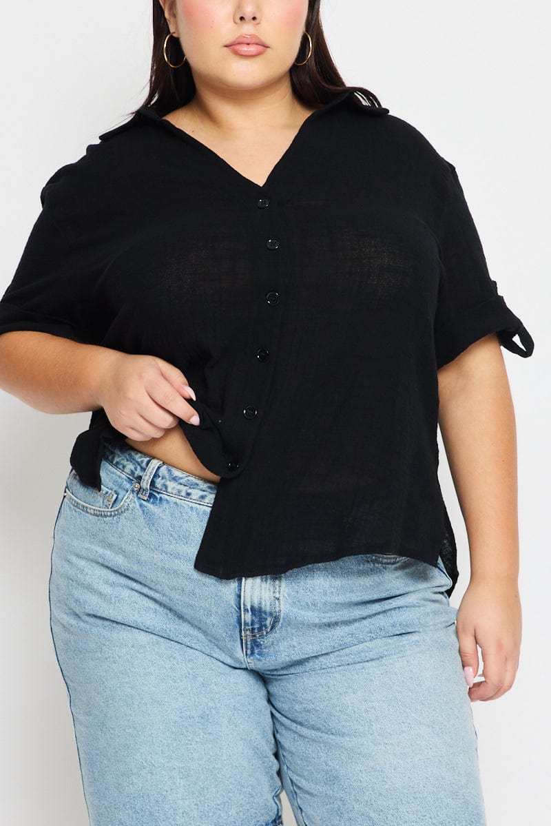 Black Relaxed Shirt Short Sleeve for YouandAll Fashion