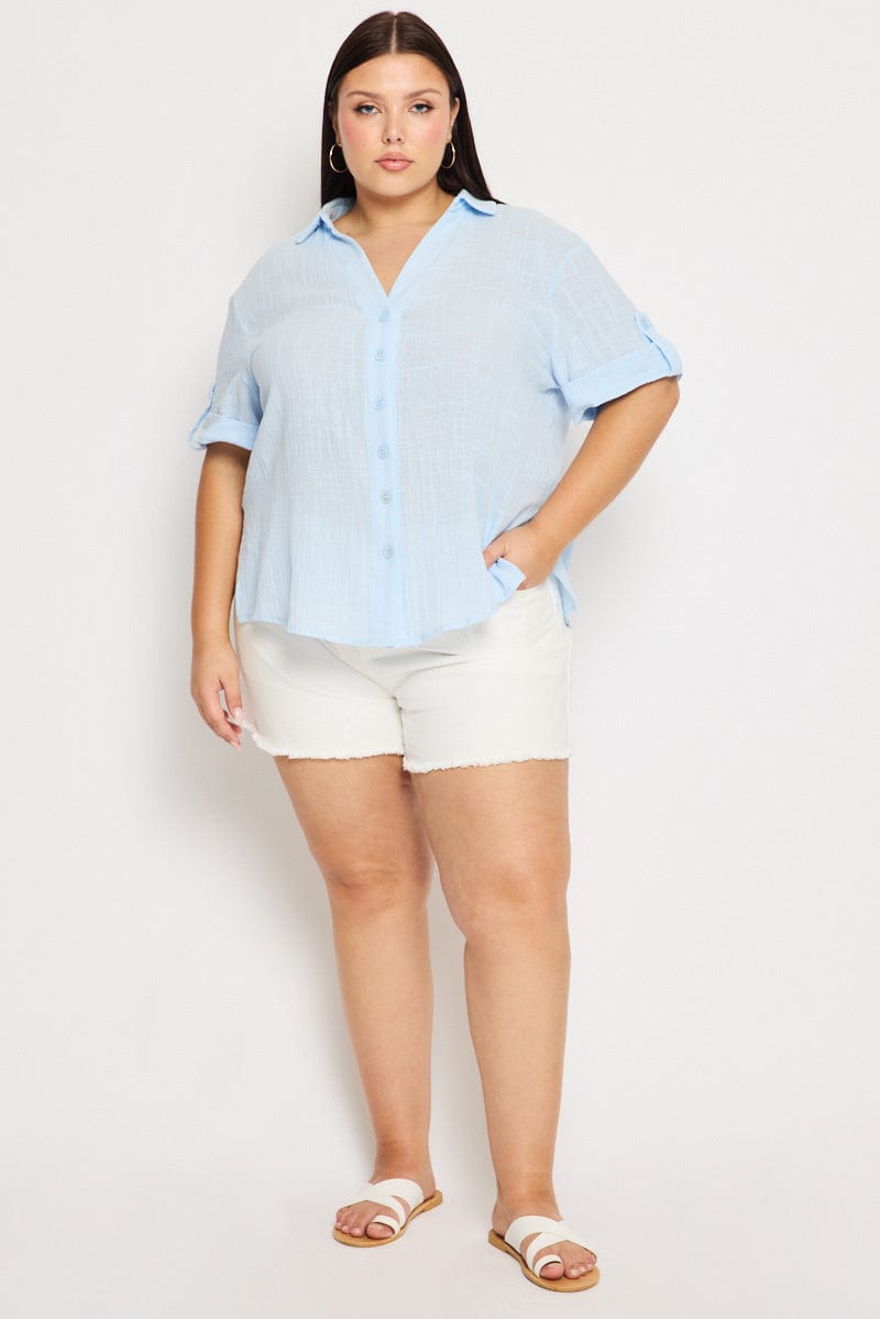 Blue Relaxed Shirt Short Sleeve for YouandAll Fashion
