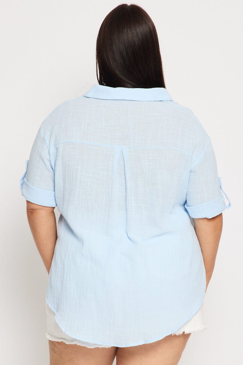 Blue Relaxed Shirt Short Sleeve for YouandAll Fashion