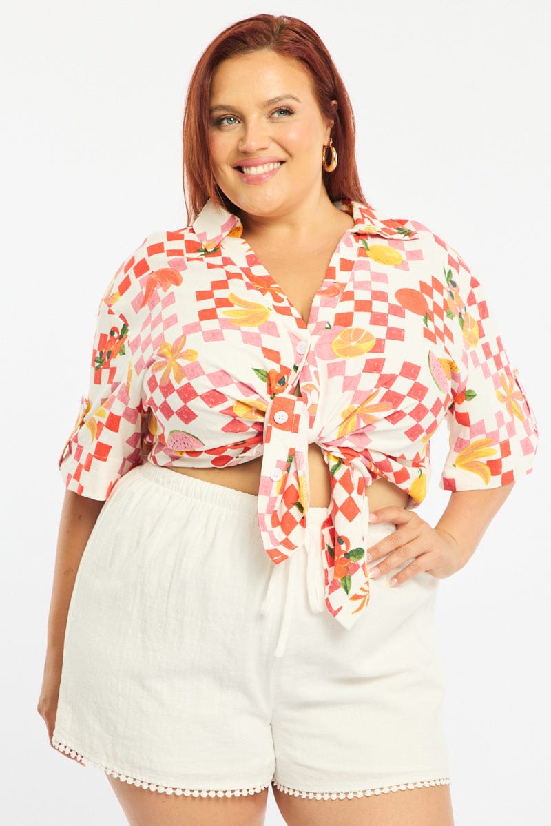 Orange Abstract Relaxed Shirt Short Sleeve Linen Blend for YouandAll Fashion