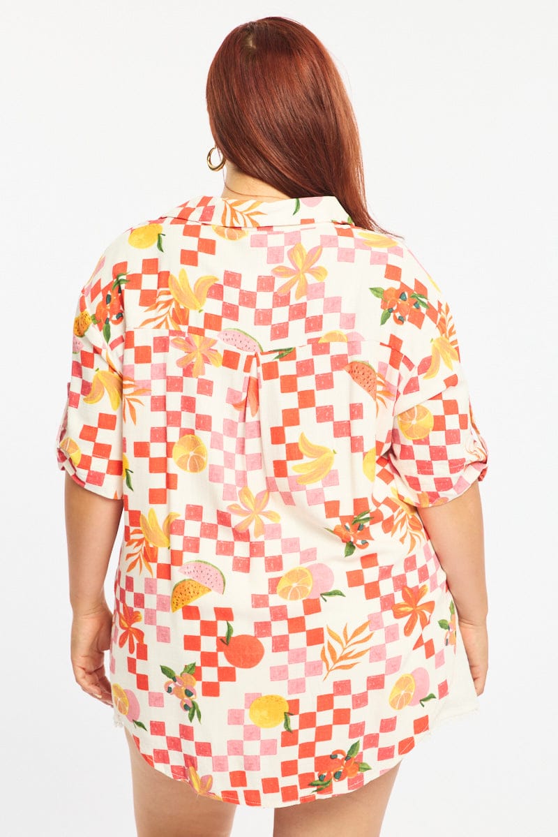 Orange Abstract Relaxed Shirt Short Sleeve Linen Blend for YouandAll Fashion