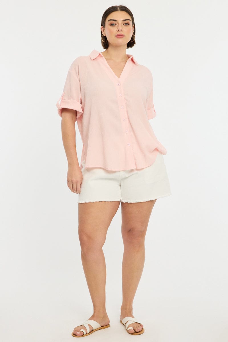 Pink Relaxed Shirt Short Sleeve Textured for YouandAll Fashion