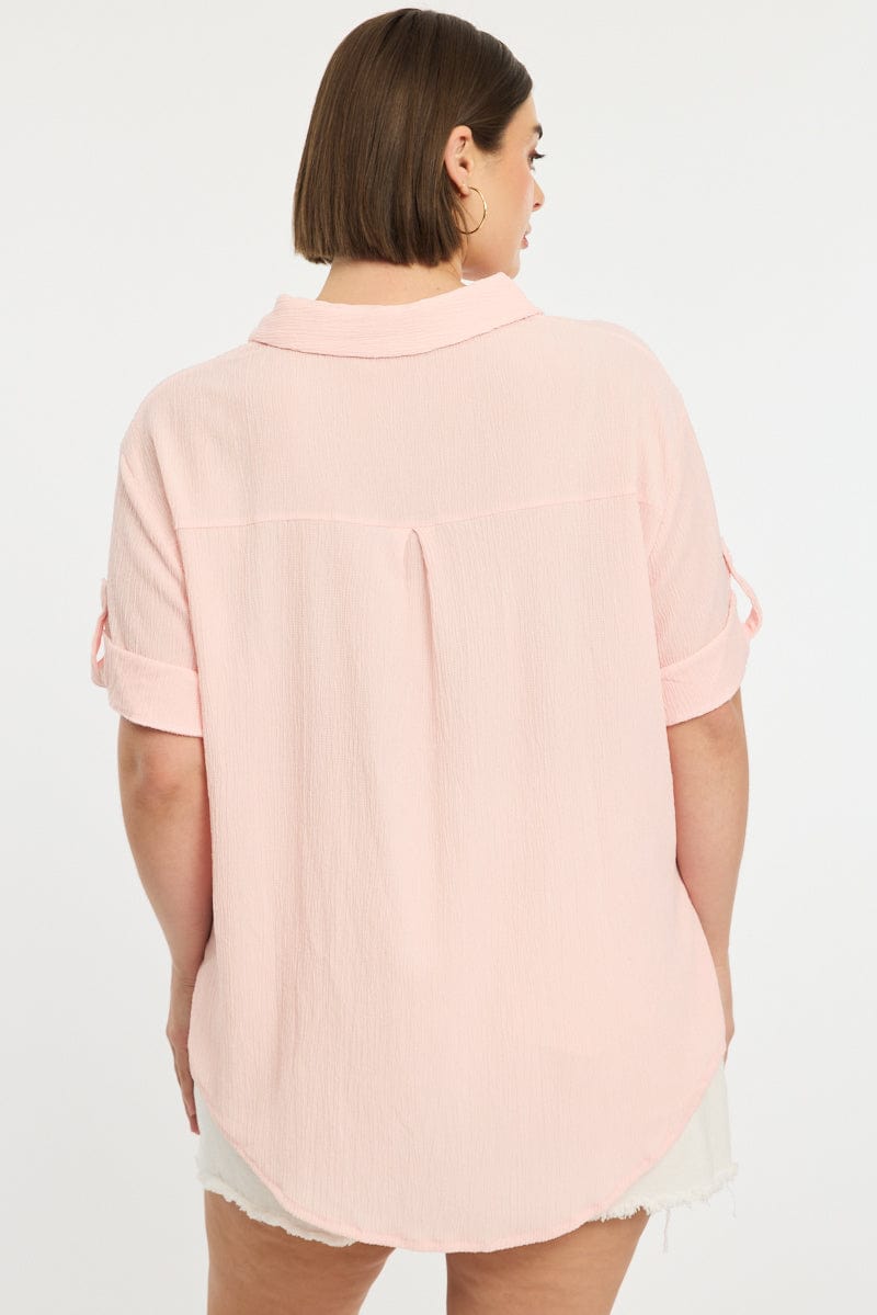 Pink Relaxed Shirt Short Sleeve Textured for YouandAll Fashion
