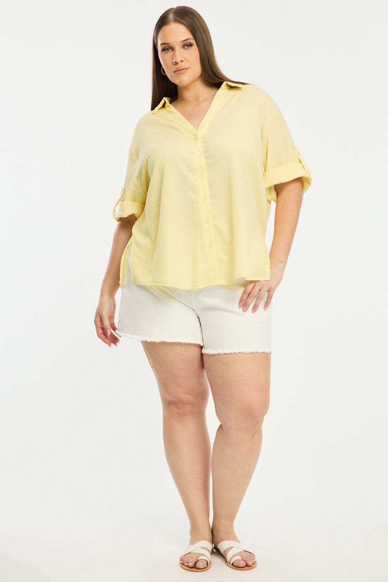 Yellow Relaxed Shirt Short Sleeve Textured for YouandAll Fashion