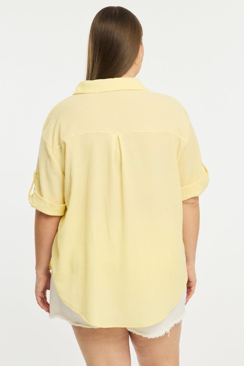 Yellow Relaxed Shirt Short Sleeve Textured for YouandAll Fashion