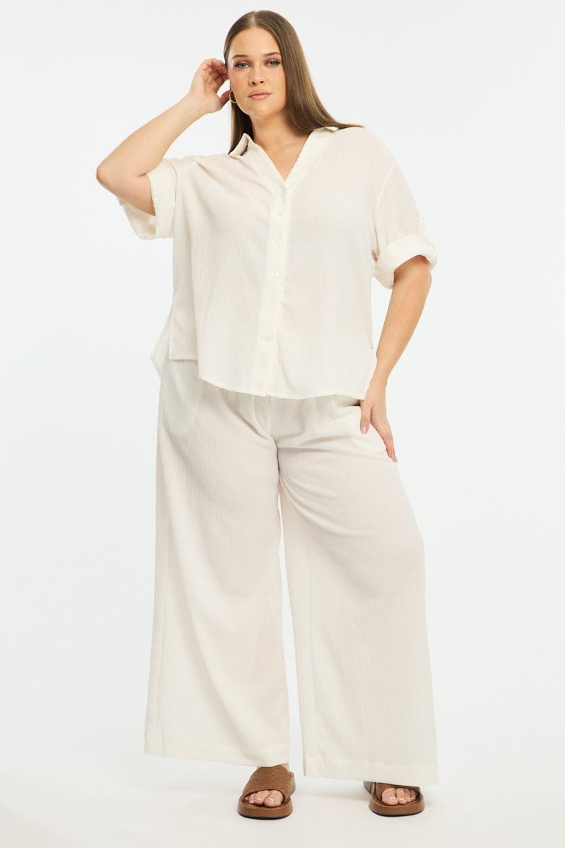 White Relaxed Shirt Short Sleeve Textured for YouandAll Fashion