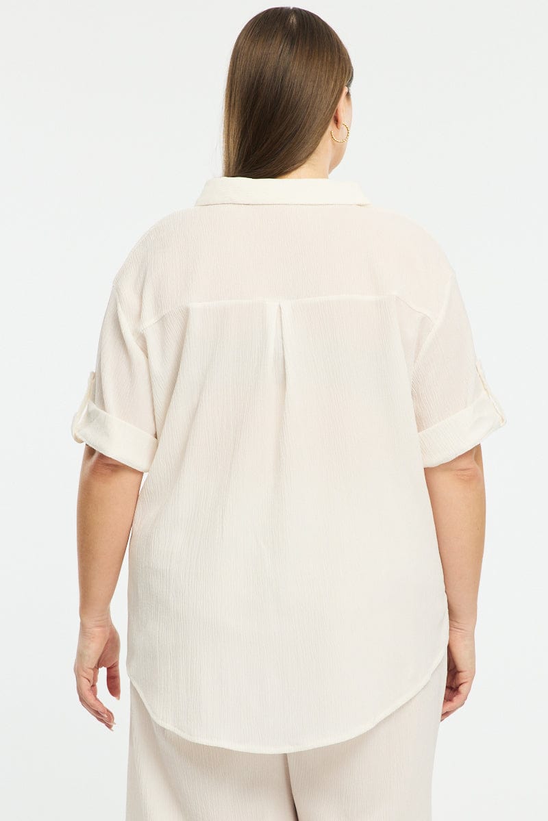 White Relaxed Shirt Short Sleeve Textured for YouandAll Fashion