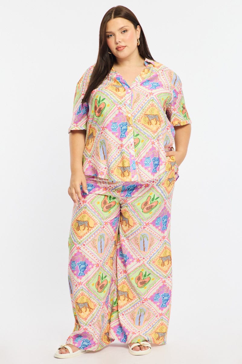 Multi Abstract Relaxed Shirt Short Sleeve for YouandAll Fashion