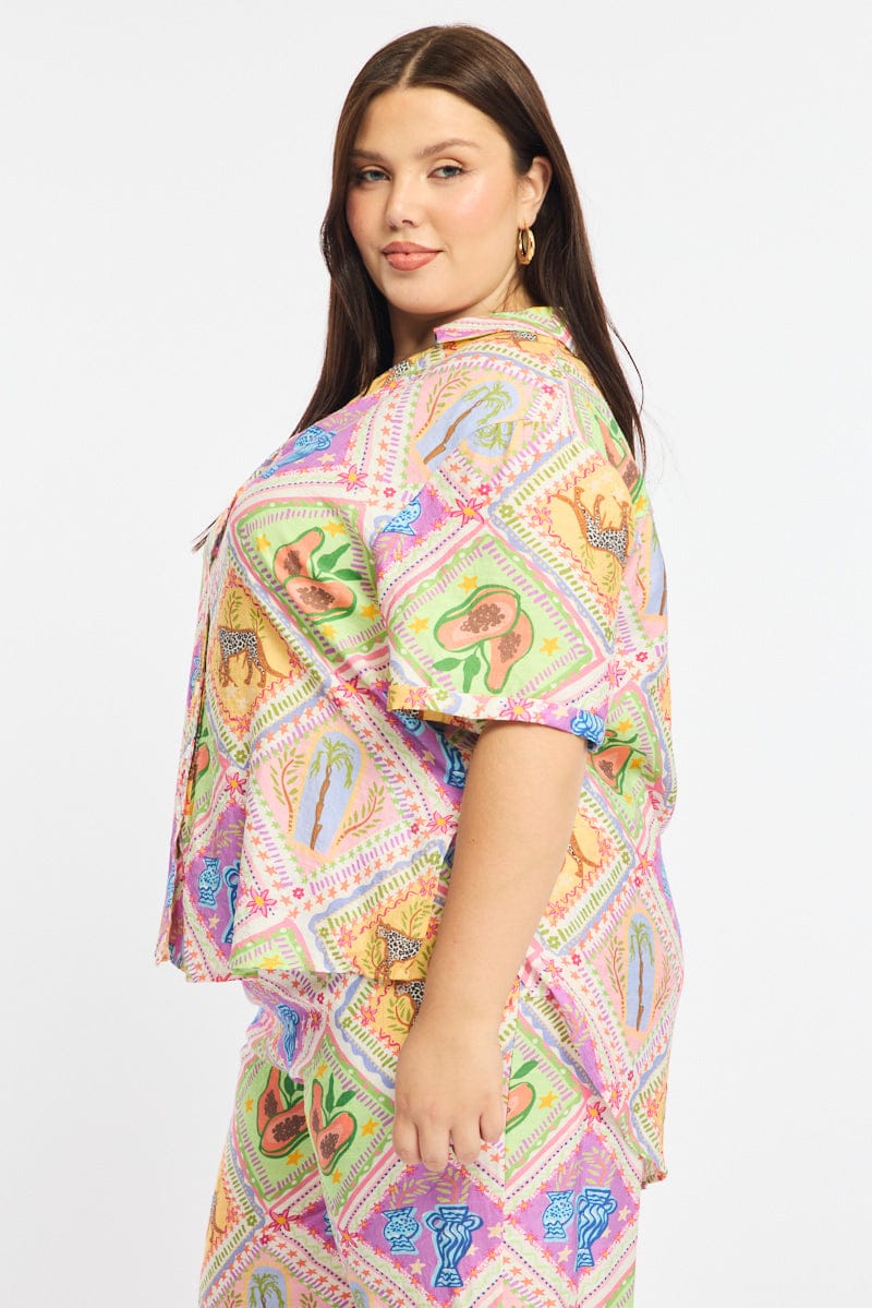 Multi Abstract Relaxed Shirt Short Sleeve for YouandAll Fashion