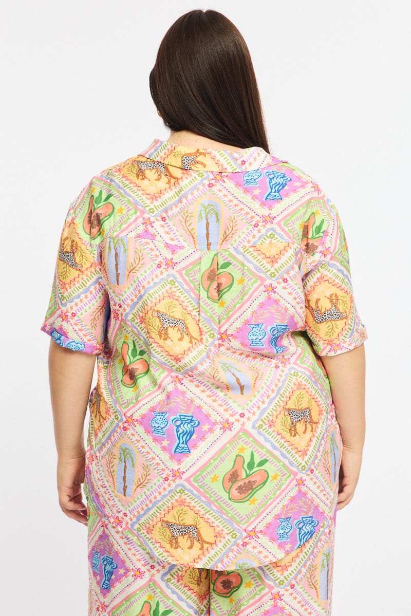 Multi Abstract Relaxed Shirt Short Sleeve for YouandAll Fashion
