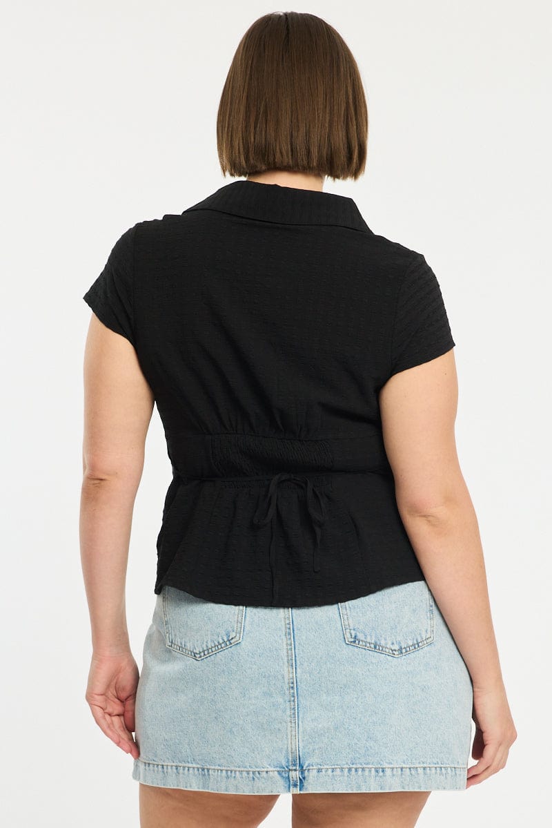 Black Fitted Shirt Short Sleeve Textured for YouandAll Fashion