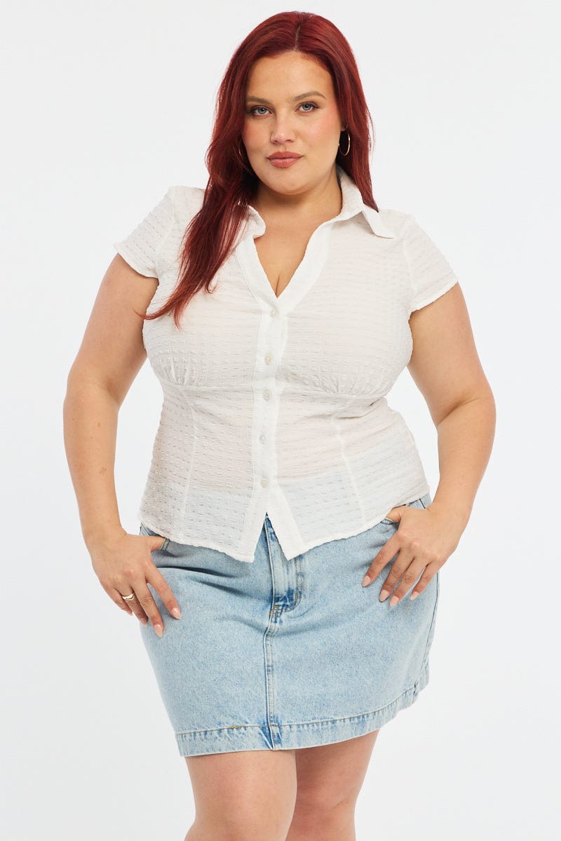 White Fitted Shirt Short Sleeve Textured for YouandAll Fashion