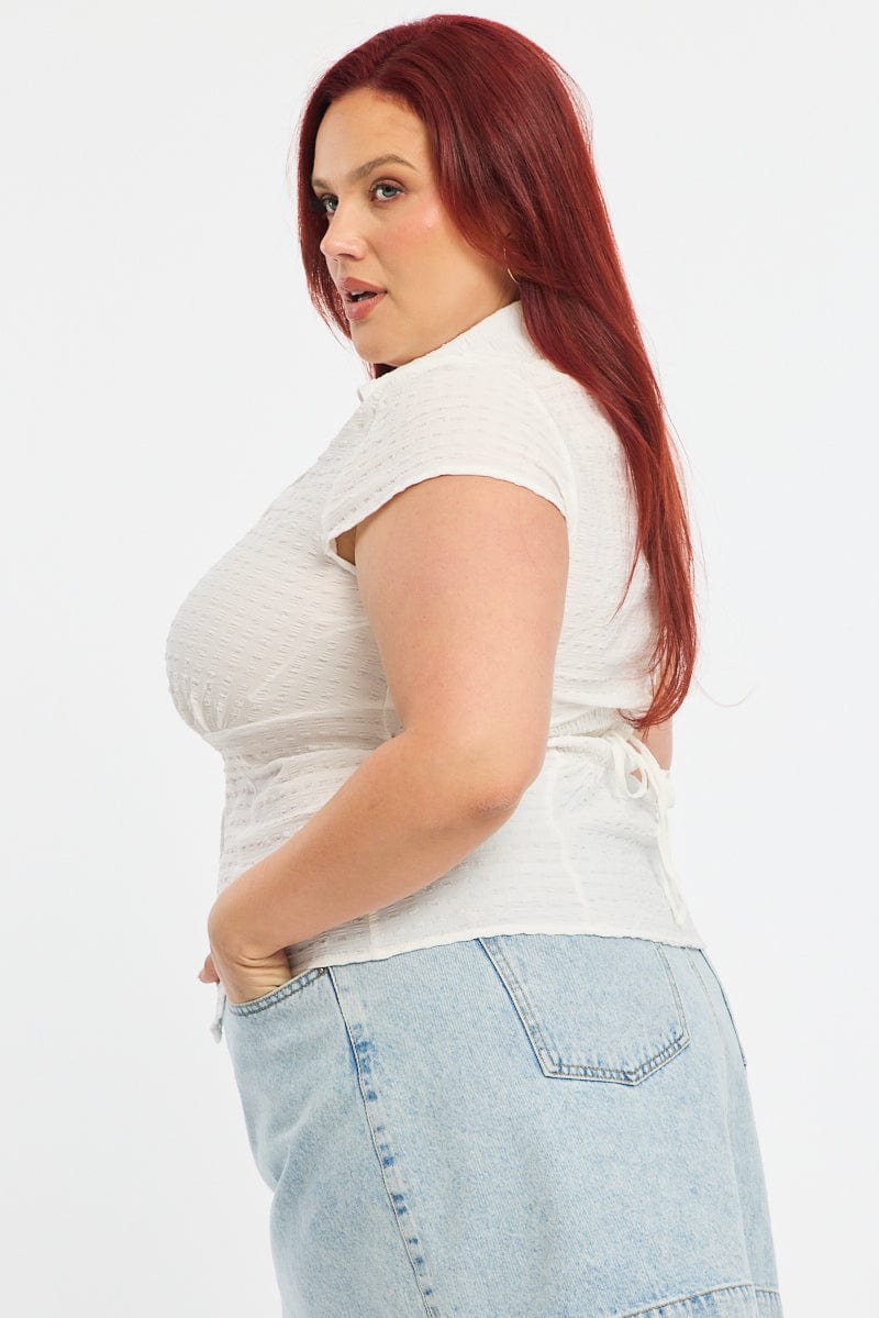White Fitted Shirt Short Sleeve Textured for YouandAll Fashion
