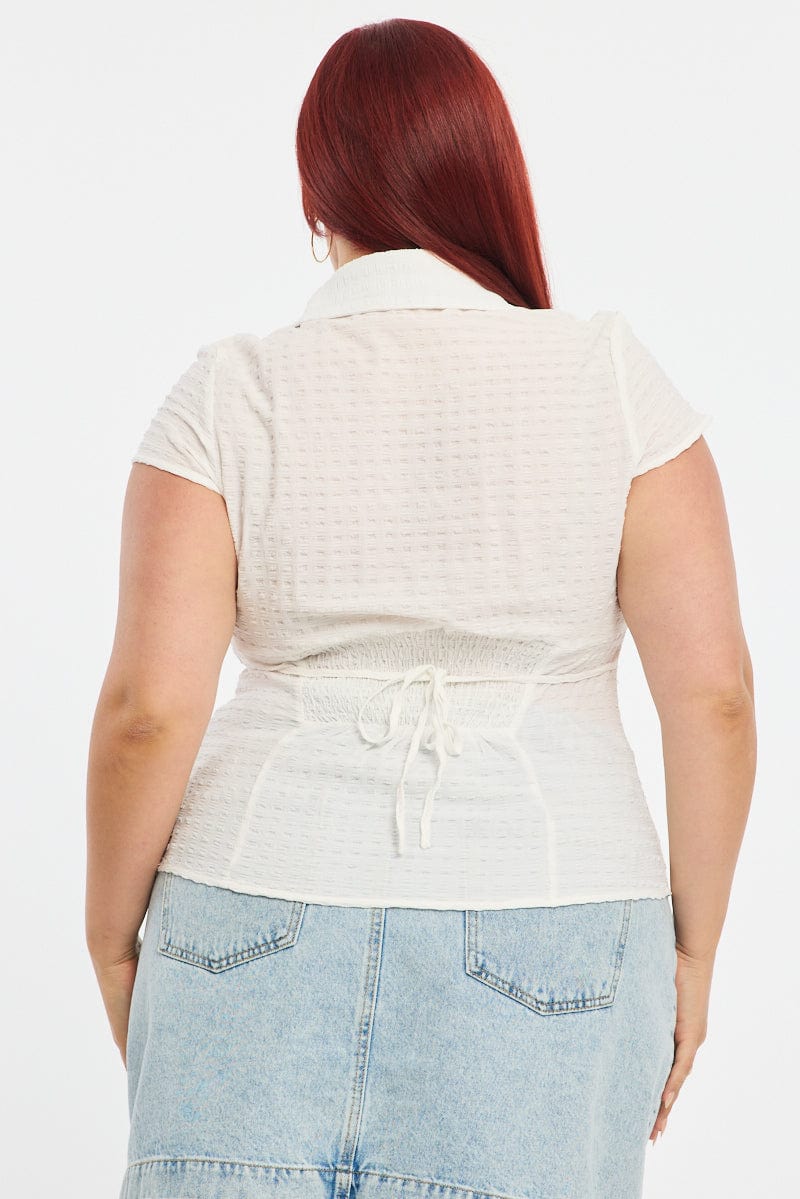 White Fitted Shirt Short Sleeve Textured for YouandAll Fashion