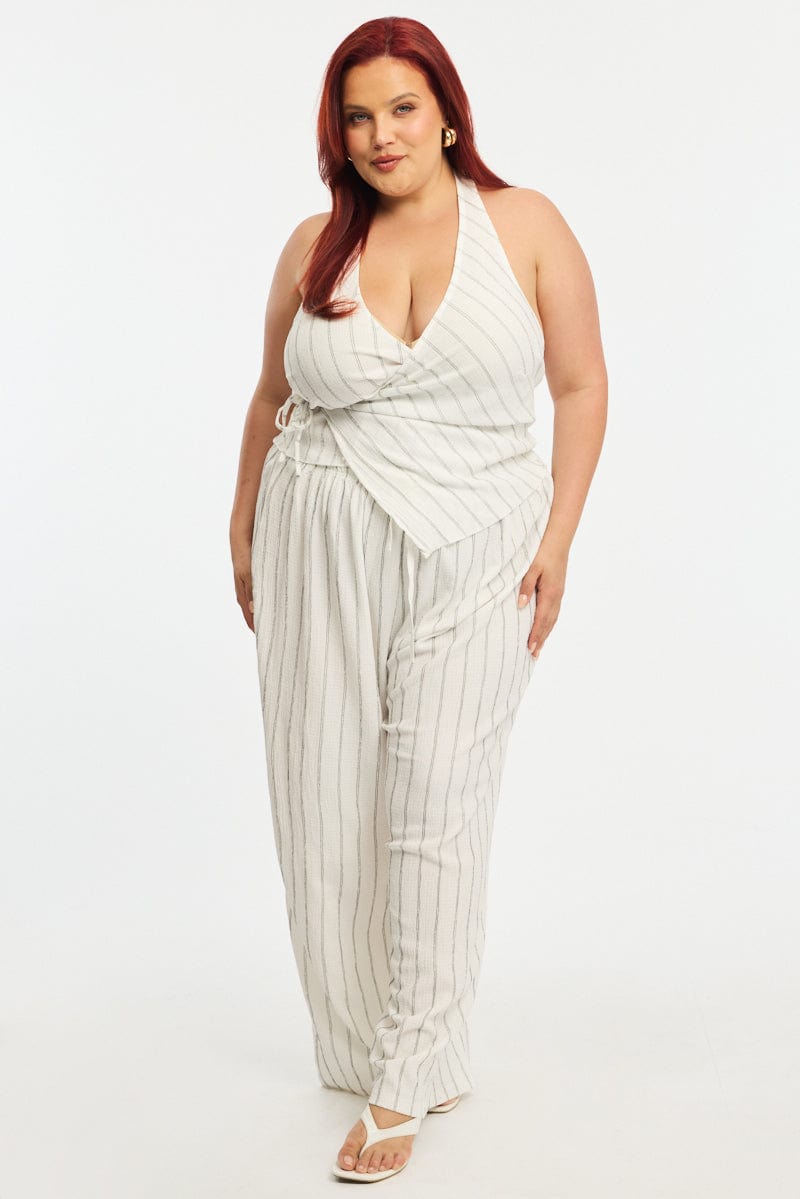 White Stripe Halter Striped Vest Top for YouandAll Fashion
