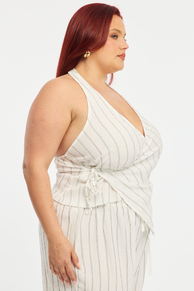 White Stripe Halter Striped Vest Top for YouandAll Fashion