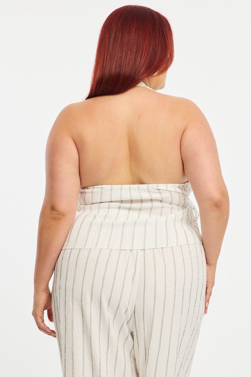 White Stripe Halter Striped Vest Top for YouandAll Fashion