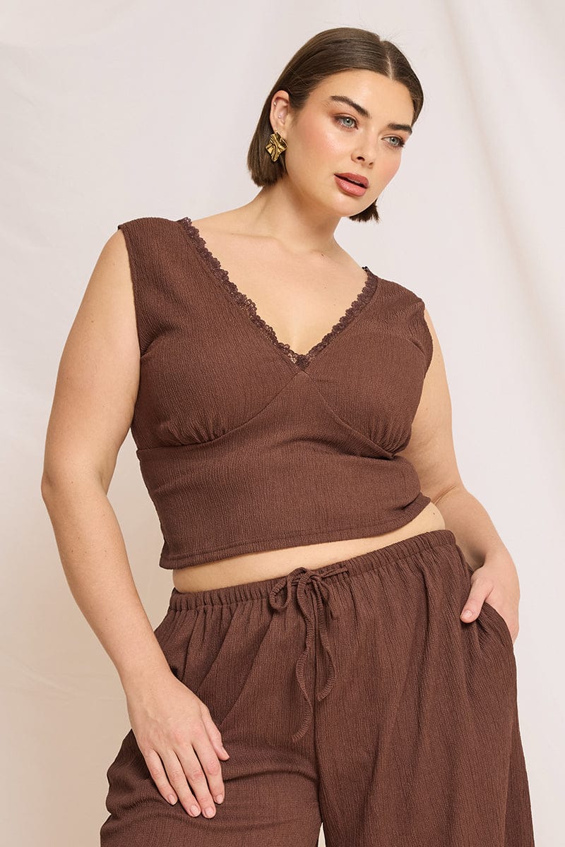 Brown Textured Top Sleeveless for YouandAll Fashion
