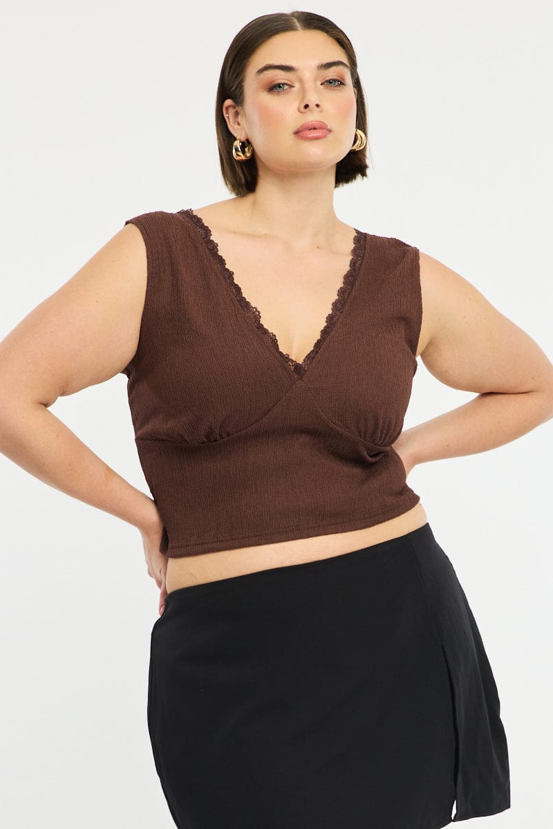 Brown Textured Top Sleeveless for YouandAll Fashion