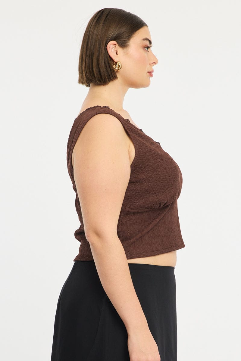 Brown Textured Top Sleeveless for YouandAll Fashion
