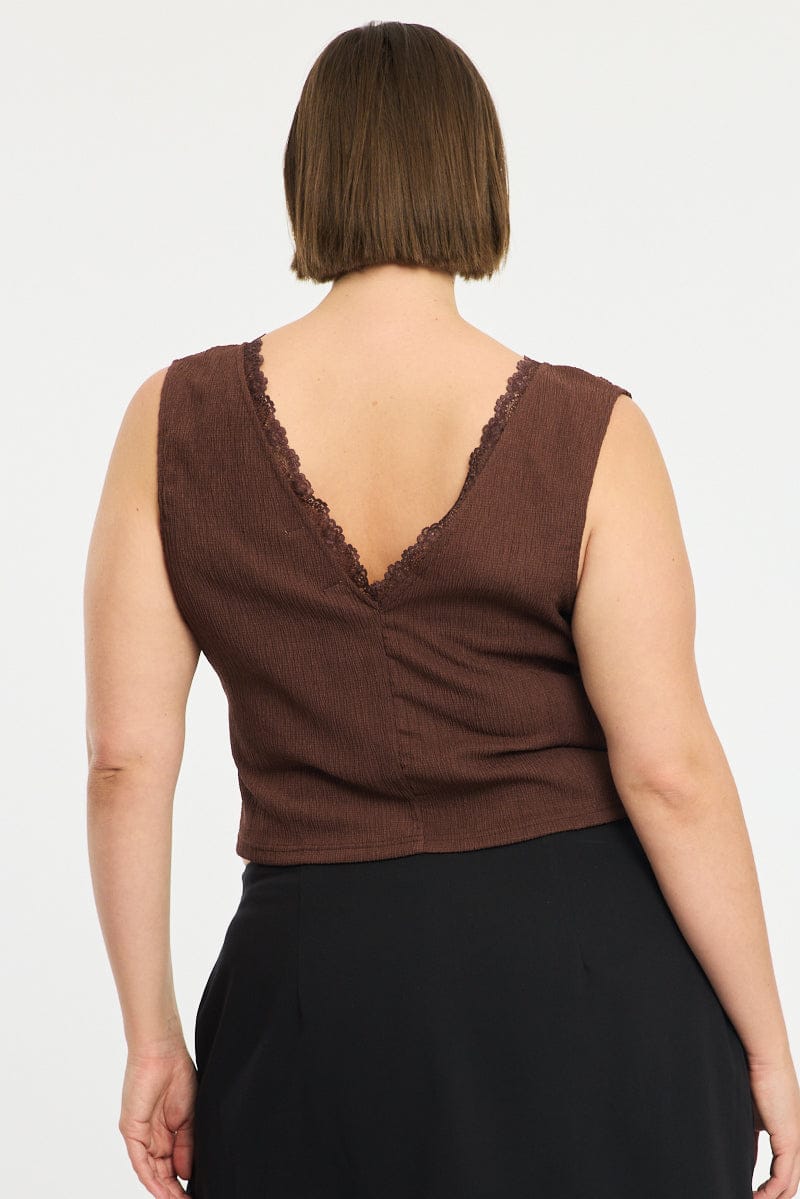 Brown Textured Top Sleeveless for YouandAll Fashion