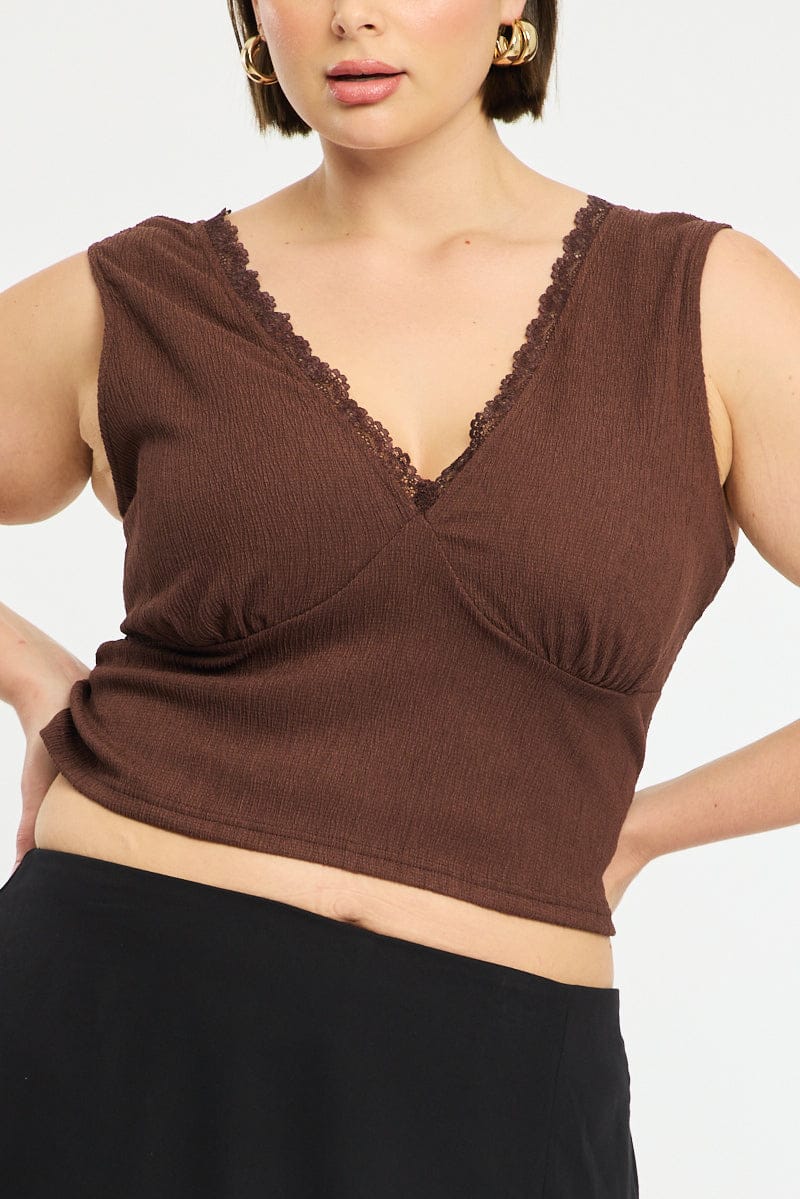 Brown Textured Top Sleeveless for YouandAll Fashion