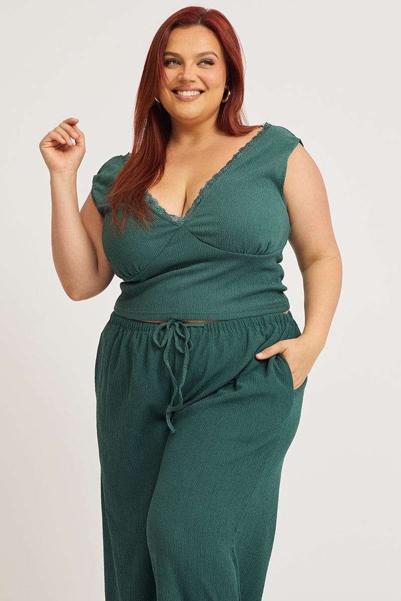 Green Textured Top Sleeveless for YouandAll Fashion