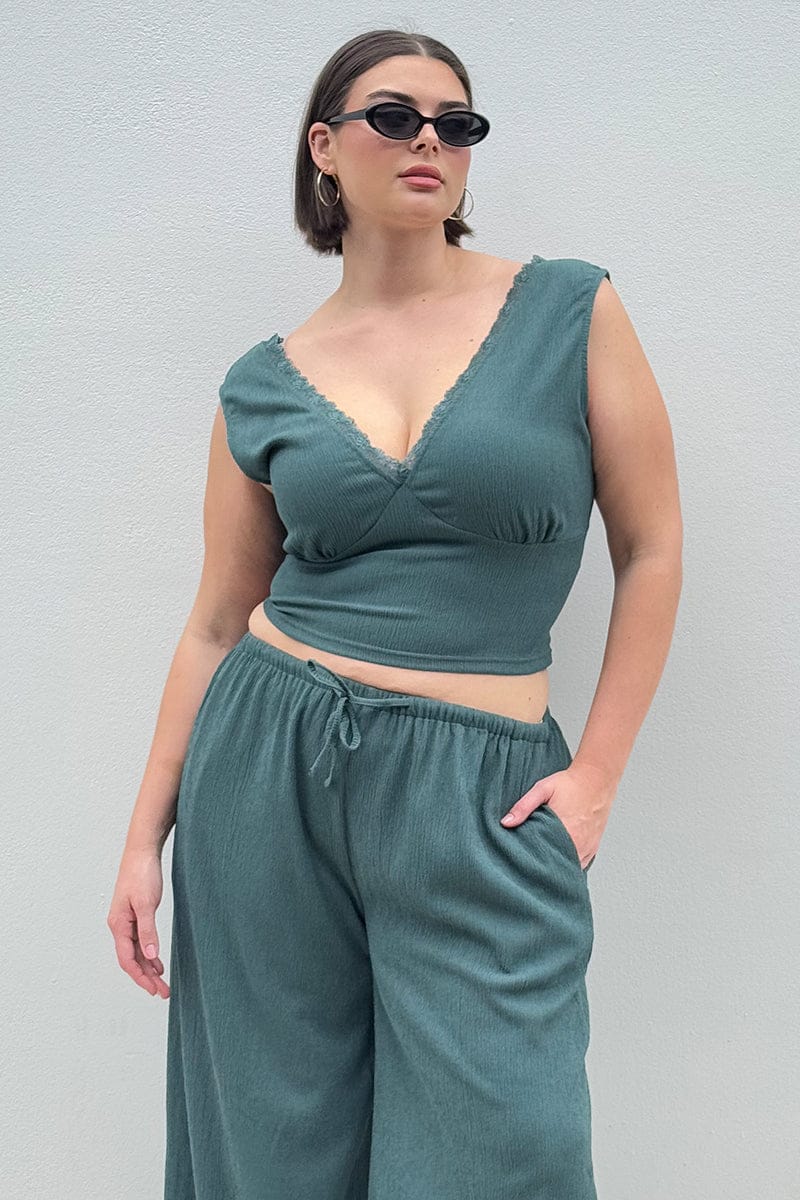 Green Textured Top Sleeveless for YouandAll Fashion