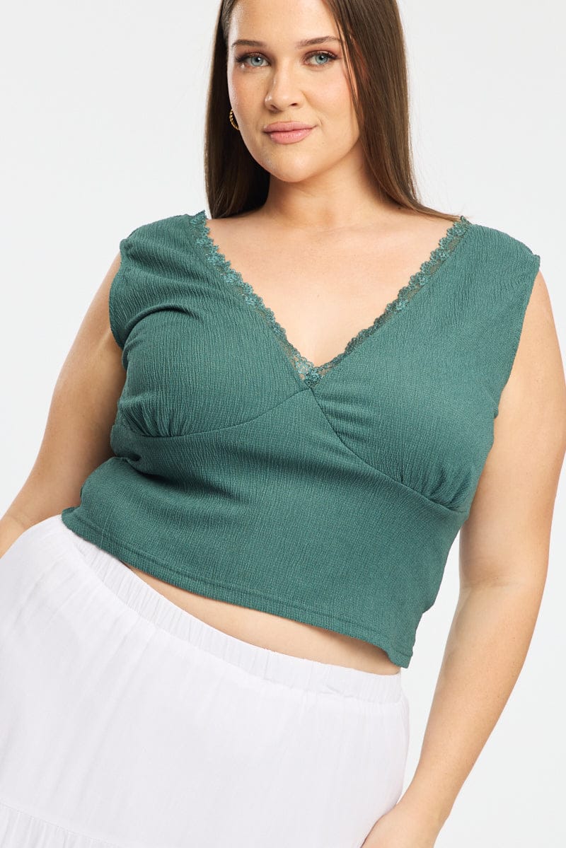 Green Textured Top Sleeveless for YouandAll Fashion