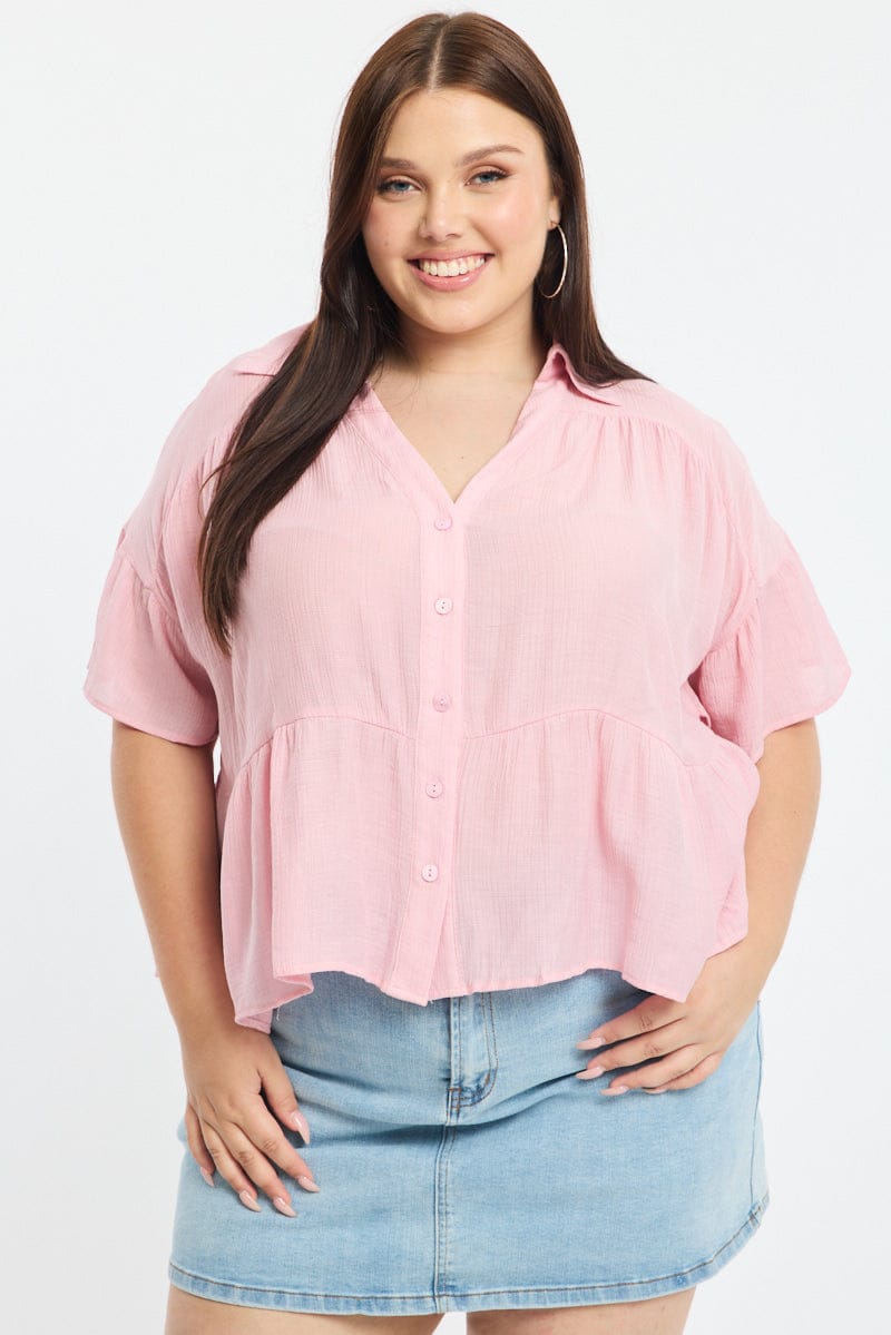 Pink Ruffle Shirt Short Sleeve for YouandAll Fashion