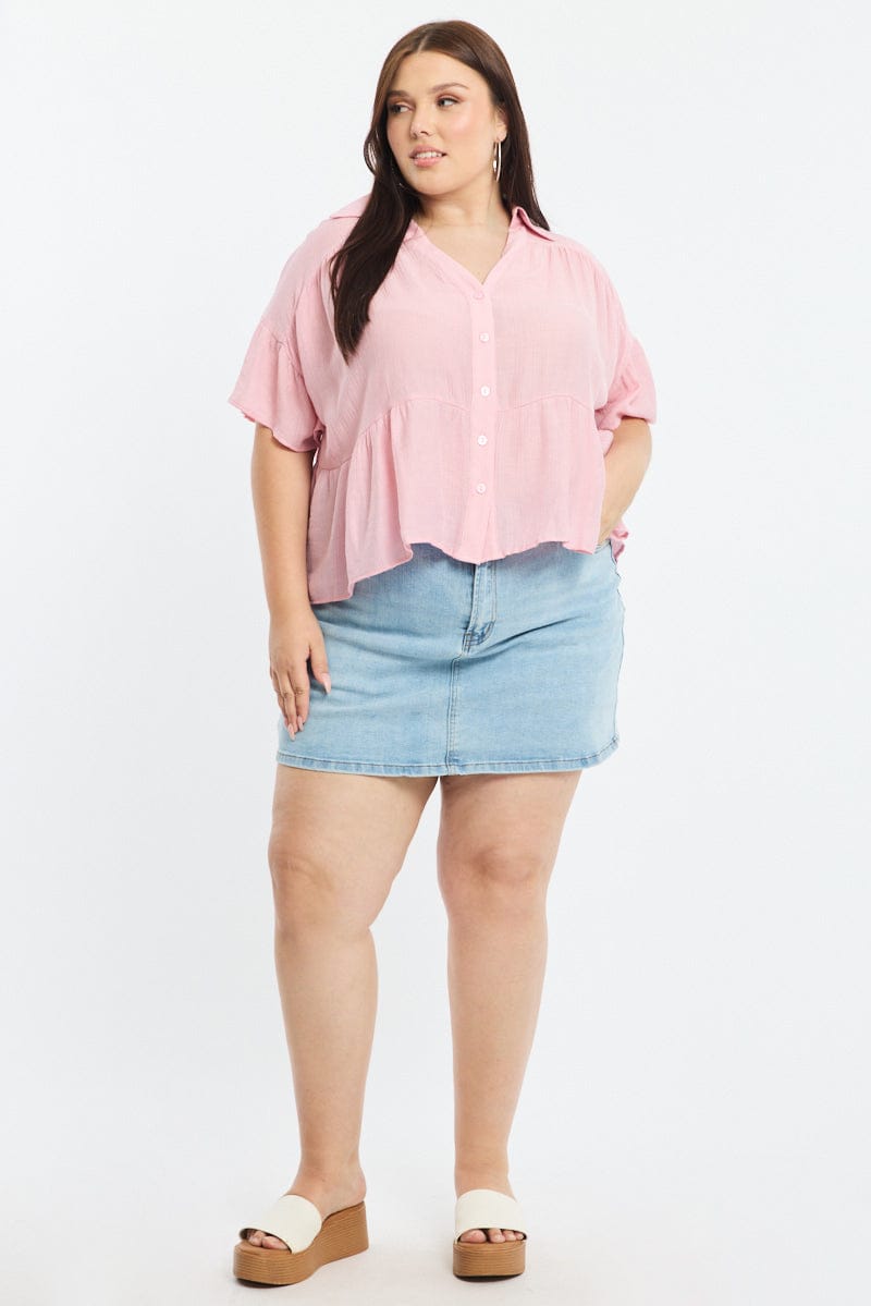 Pink Ruffle Shirt Short Sleeve for YouandAll Fashion
